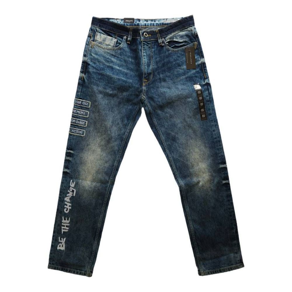 Sean John Revolution Athlete Tapered Jean Riot Wash with Patches 32W x 32L